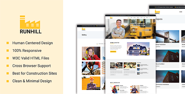 Runhill - Powerful Minimal Construction HTML Template - Business Corporate TFx Kimball Albert