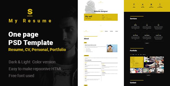 S - Resume, Cv, Portfolio One Page PSD Template - Personal PSD Templates TFx Isi Egbert