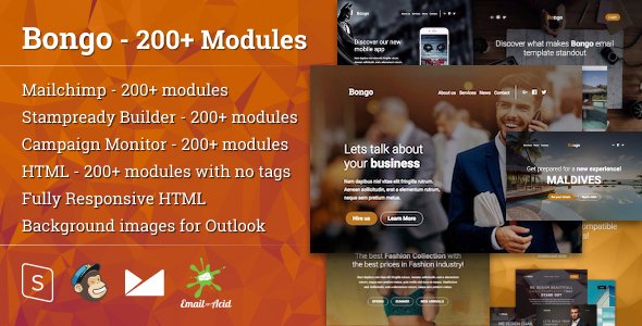 Bongo - Responsive Email with Mailchimp Editor, StampReady Builder & Online Composer - Email Templates Marketing TFx Slade Derren