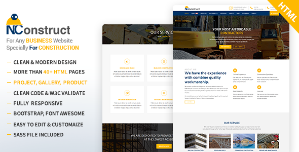 NConstruct - Business Template for Construction, Building, Renovation Company - Corporate Site Templates TFx Ladislas Jimi