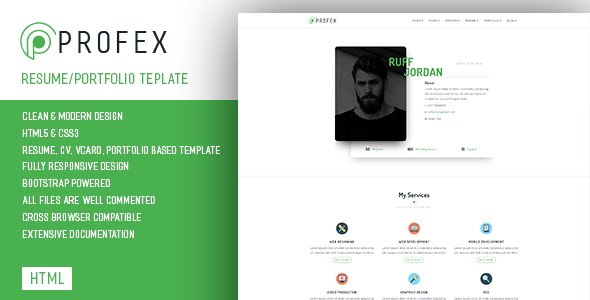 Profex - CV / Resume & vCard Template - Virtual Business Card Personal TFx Frazier Conner