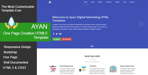 Ayan One Page Creative HTML5 Template - Marketing Corporate TFx Emmet Dom