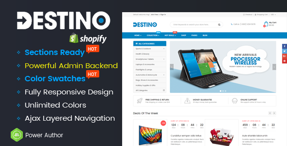 Destino - Responsive Multipurpose Sections Drag & Drop Builder Shopify Theme - Shopify eCommerce TFx Vance Franny