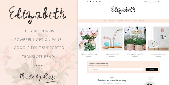 Elizabeth - A Responsive WordPress Blog Theme - Personal Blog / Magazine TFx Caleb Crofton