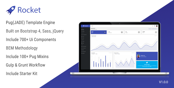 Rocket - Bootstrap 4 Admin Template + Pug(JADE) Template Engine + BEM - Admin Templates Site Templates TFx Kyo Kermit