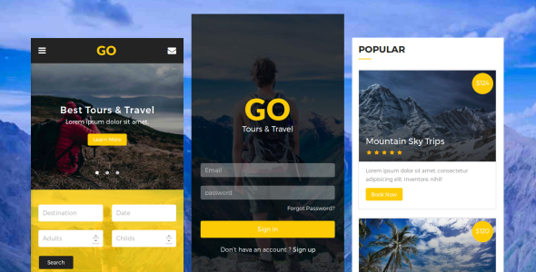 Go - Tours & Travel Mobile Template
           TFx Damion Junior