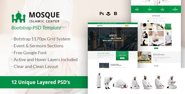 Mosque - Islamic Center Bootstrap PSD Template - Nonprofit PSD Templates TFx Manuel Caligula