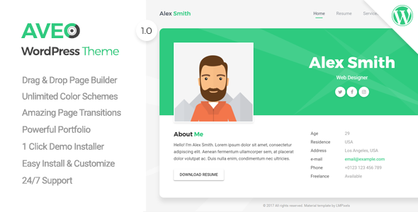 Aveo - Resume, CV, vCard & Portfolio Theme
           TFx Hervey Jools