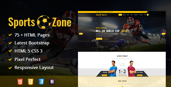 SportsZone: Sports Club, New & Game Magazine Mobile Responsive Bootstrap HTML Template
           TFx Merle Dre