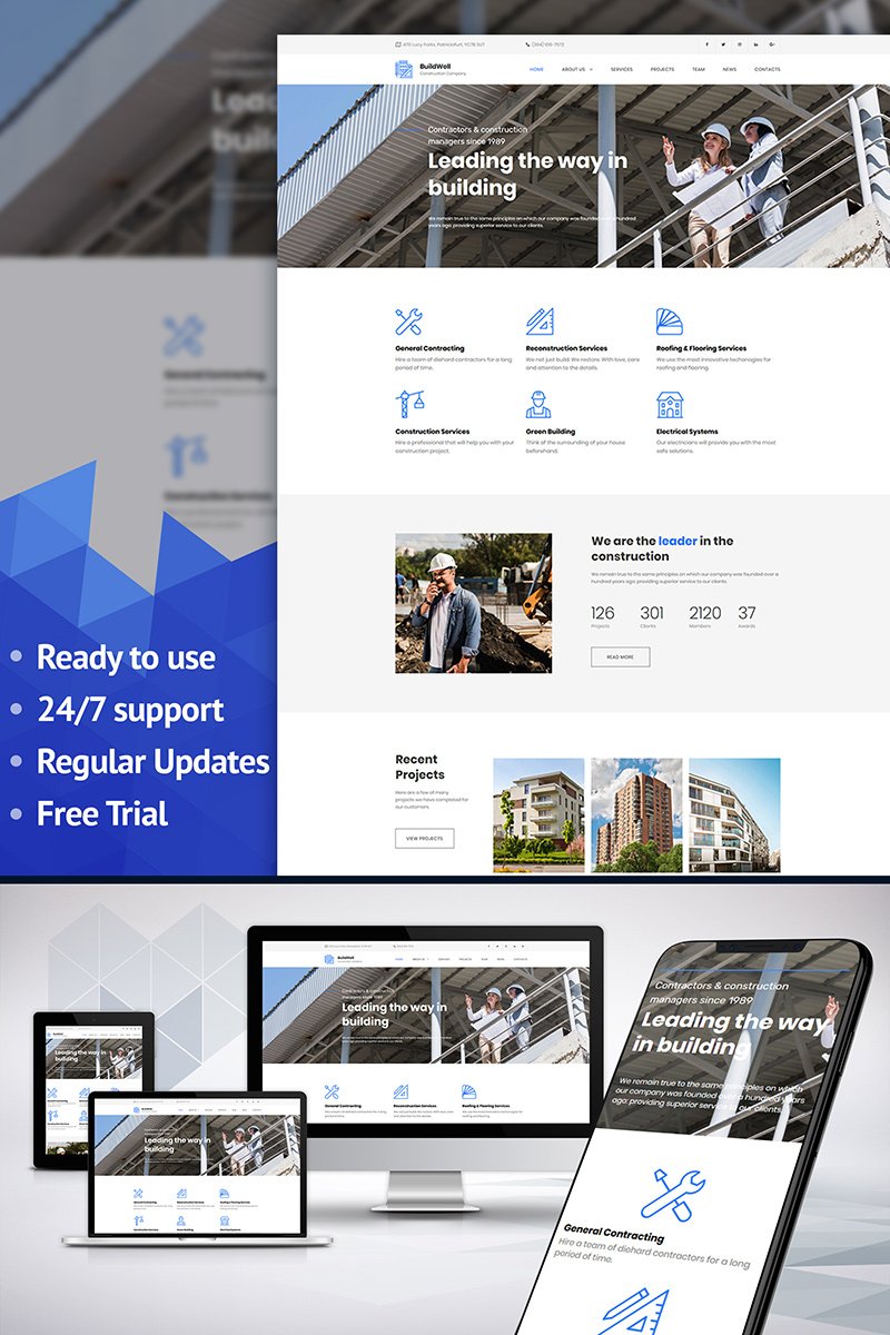 BuildWell - Construction Company Premium Moto CMS 3 Template TMT Wallis Maverick