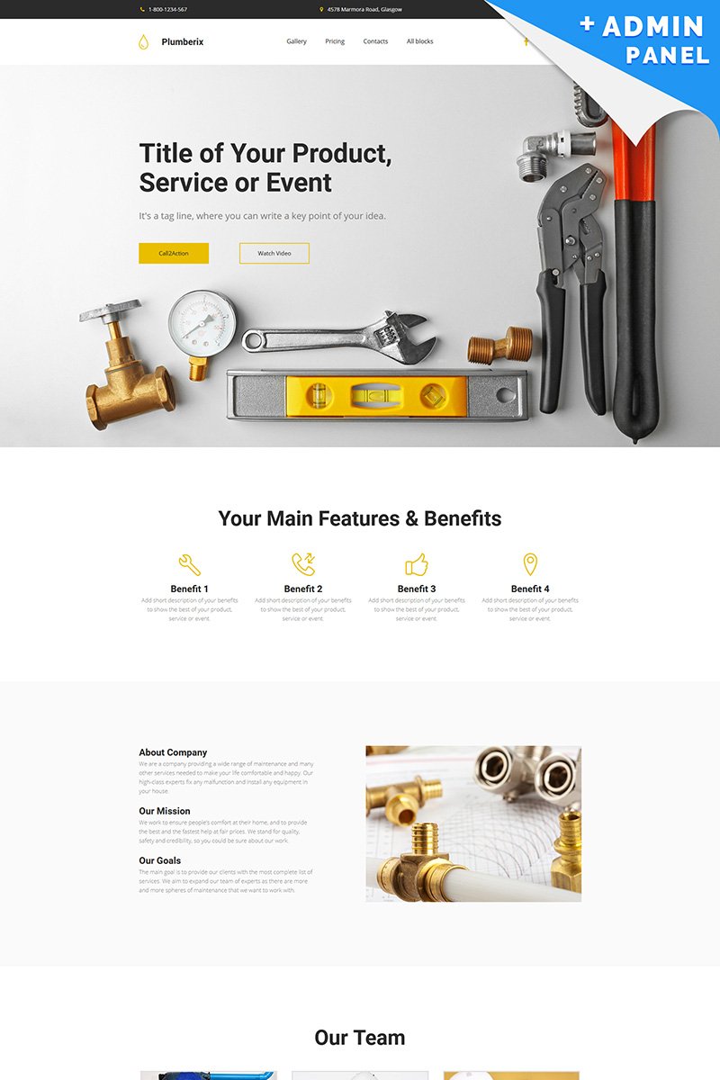 Plumberix - Plumbing MotoCMS 3 Landing Page Template TMT Nicholas Willoughby
