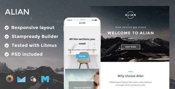 Alian Responsive Email Template + Stampready Builder + Mailchimp + Mailster
           TFx Shanon Gurgen