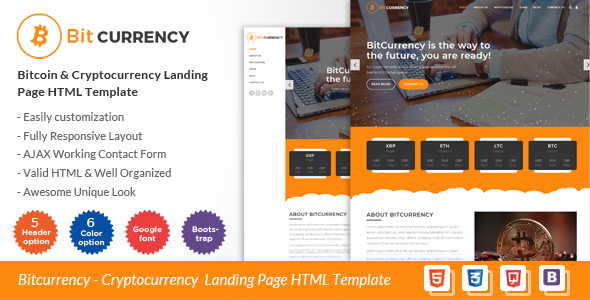 Bitcurrency - Bitcoin and Cryptocurrency Landing Page HTML Template
           TFx Damon Toros