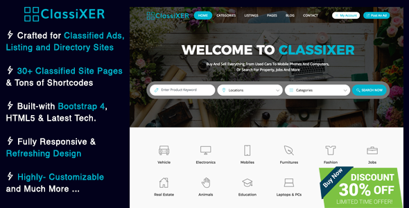 ClassiXER - Classified Ads and Listing Website Template
           TFx Garrett Lorn
