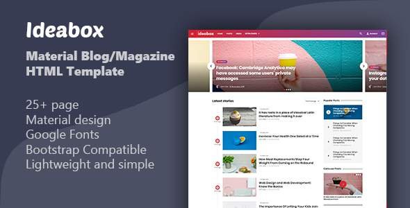 Ideabox - Material Blog/Magazine HTML Template
           TFx Balfour Gray