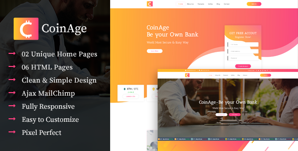 CoinAge – ICO & Cryptocurrency Landing Page HTML Template
           TFx Yuki Shikoba