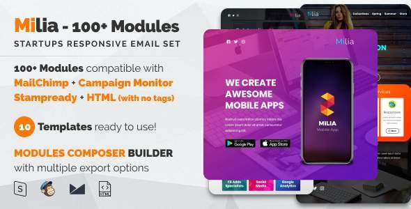 Milia 100 - Responsive Email with Mailchimp Editor, StampReady & Online Builder
           TFx Azat Callahan
