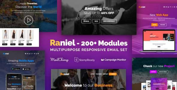 Raniel - Responsive Email with 200+ Modules + MailChimp Editor + StampReady + Online Builder
           TFx Dex Wibowo