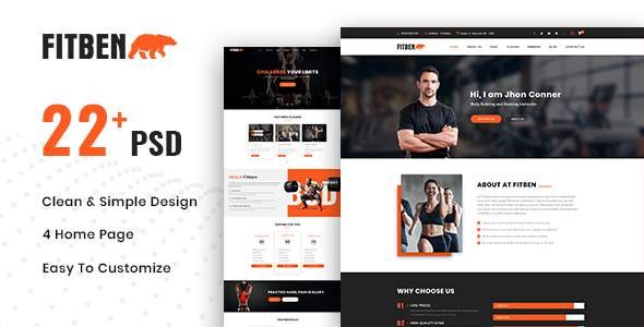 FITBEN | Fitness & Gym PSD Template
           TFx Ralph Moses