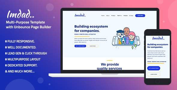 Multi-Purpose Template with Unbounce Page Builder — Imadad
           TFx Takuma Bradley