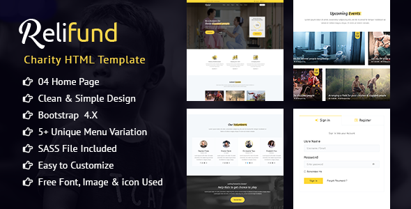 ReliFund - NonProfit Fundraising Charity HTML Template
           TFx Clayton Timur