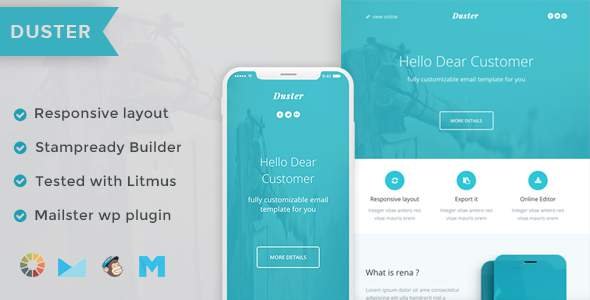 Duster Responsive Email Template + Stampready Builder + Mailchimp + Mailster
       TFx Harrison Cleveland