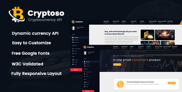Cryptoso - Bitcoin Crypto Currency Template
       TFx Derek Remington