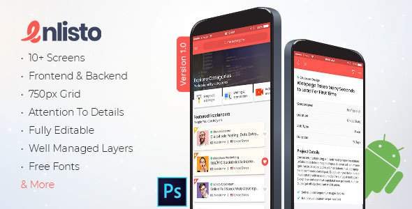 Enlisto - Mobile App PSD Template
       TFx Hiroto Reid