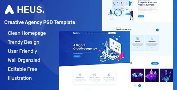 Heus - One Page Creative Agency PSD Template
       TFx Gideon Kendrick