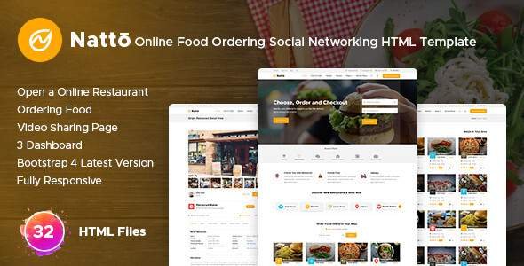 Natto - Online Food Ordering Social Networking Html Template
       TFx Arnold Cavan