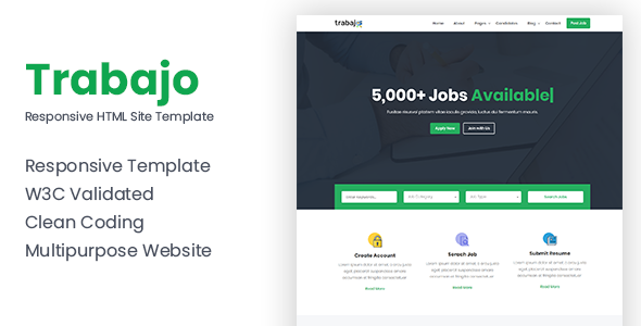 Trabajo - Responsive Job Portal Website Template
       TFx Thorley Weldon