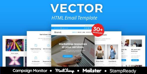 Vector - Agency Responsive Email Template 30+ Modules - StampReady + Mailster & Mailchimp Editor
       TFx Dexter Patsy