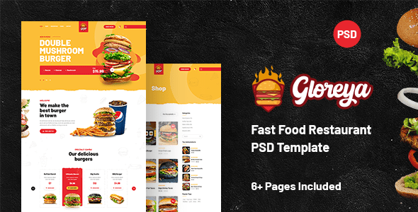 Gloreya - Fast Food Restaurant PSD Template TFx Naomi Bima