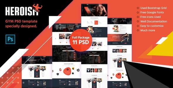 Heroism Gym PSD Template TFx PSDTemplates Kiefer Cornelius