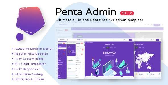 Pentadmin - Responsive Multipurpose Bootstrap 43 Admin Dashboard Template TFx
