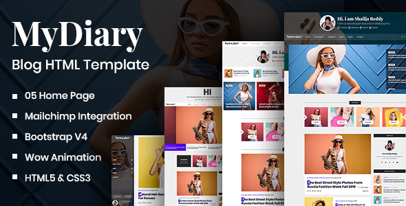 MyDiary - Newspaper Magazine amp Personal Blog HTML Template TFx