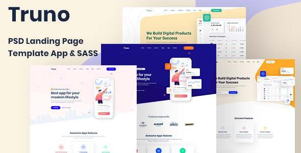 Truno - PSD Landing Page Template App amp Sass TFx