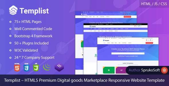 Templist  HTML5 Digital Marketplace Template TFx