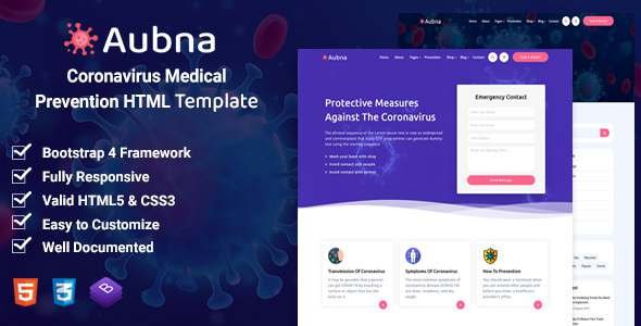 Aubna - Coronavirus Medical Prevention HTML Template TFx