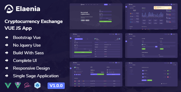 Elaenia - Cryptocurrency Exchange Dashboard VUE JS App  Landing page TFx