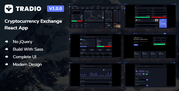 Tradio - Cryptocurrency Exchange React App Dashboard  Landing Page TFx