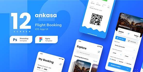 Ankasa Flight Booking iOS App UI Figma and PSD TFx