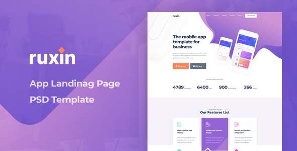Ruxin - App Landing Page PSD Template TFx
