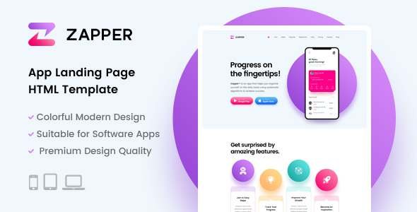 Zapper  App Landing Page HTML Template TFx
