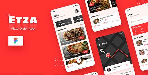 Etza - Pizza Food Order iOS App Design Figma Template TFx