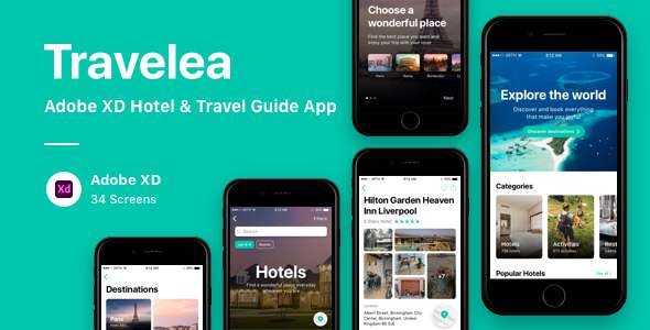 Travelea - Adobe XD Hotel amp Travel Guide App TFx