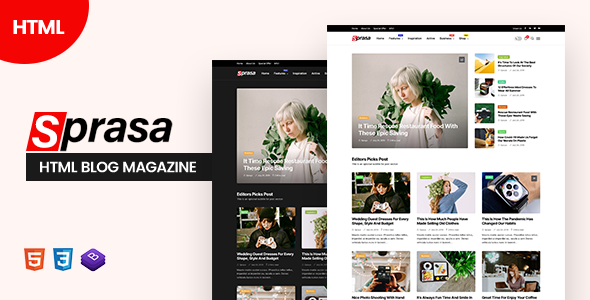 Sprasa - HTML Blog Magazine TFx SiteTemplates