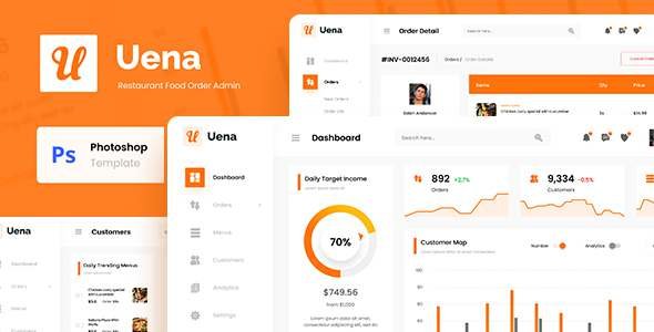 Uena - Restaurant Food Order Admin Dashboard UI PSD Template TFx