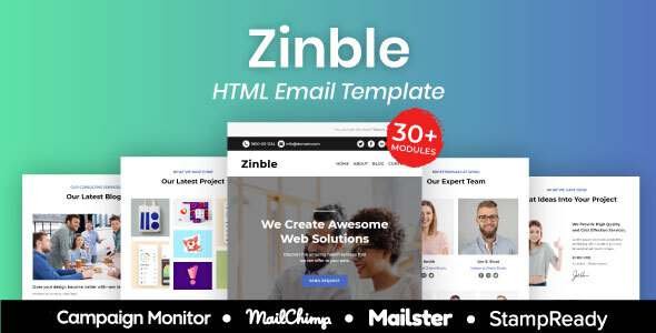 Zinble - Multipurpose Responsive Email Template 30 Modules Mailchimp TFx