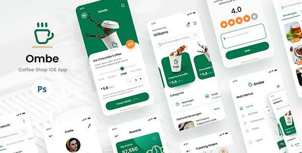 Ombe - Coffee Shop iOS App Design UI Template PSD TFx